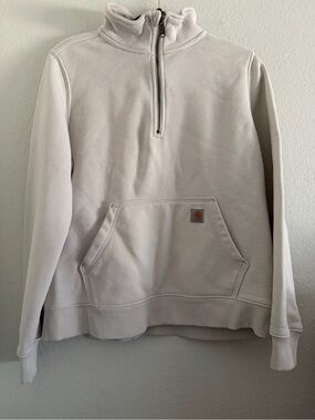 Carhartt Sweatshirt Jacket Boys Large Cream Half Zip